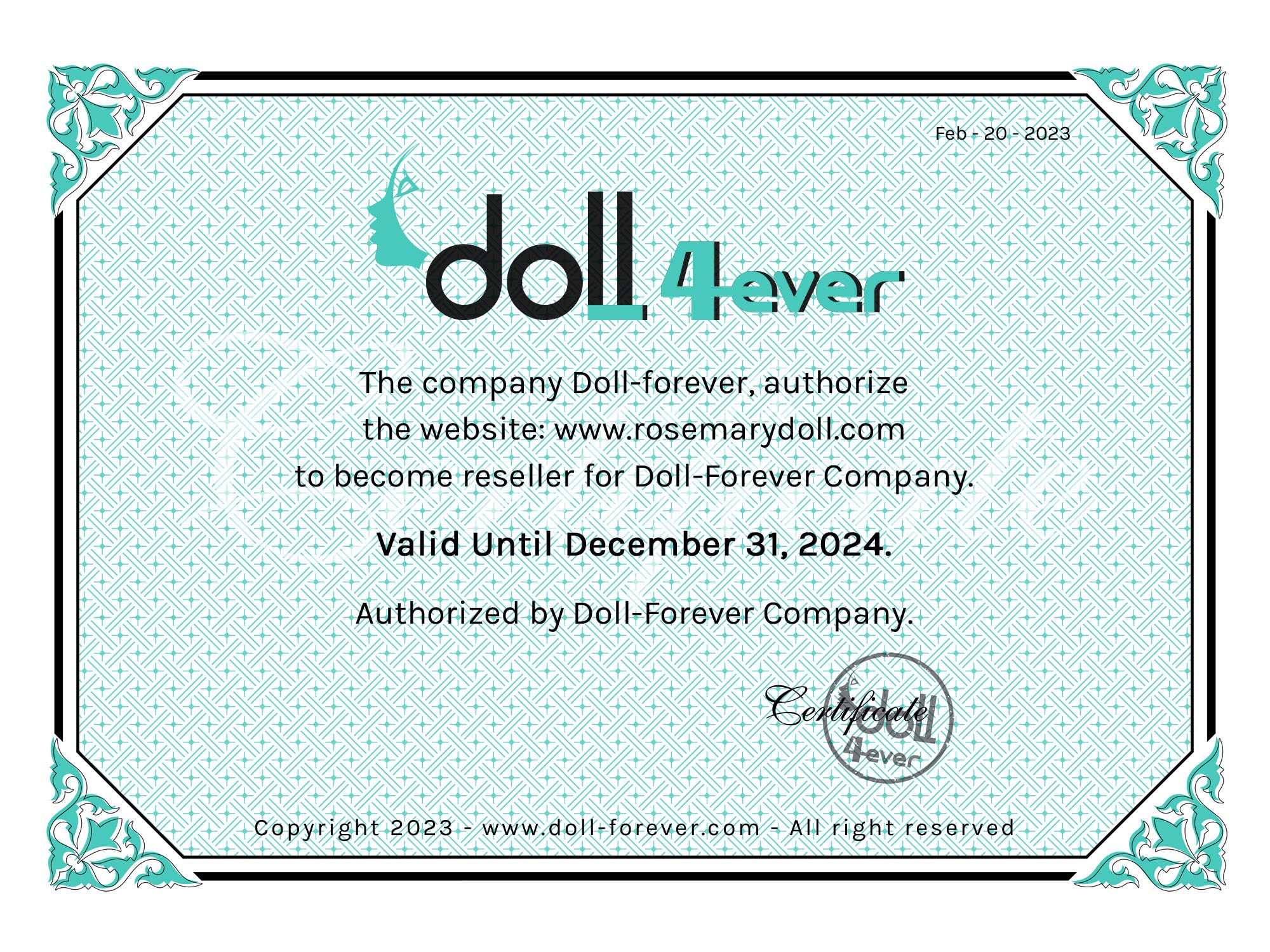 Doll Forever Certificate 2023