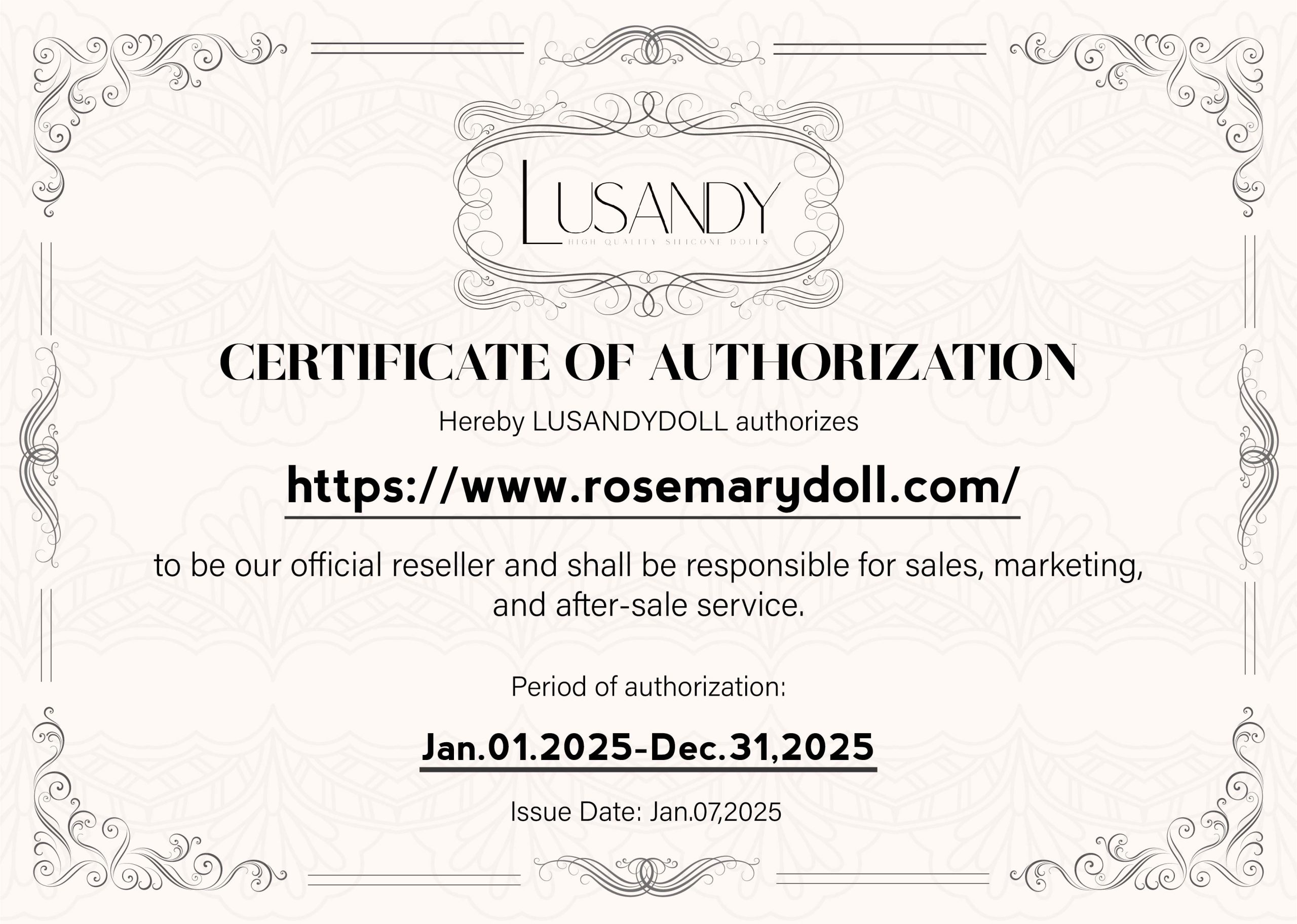 Lusandy Doll Certificate 2025