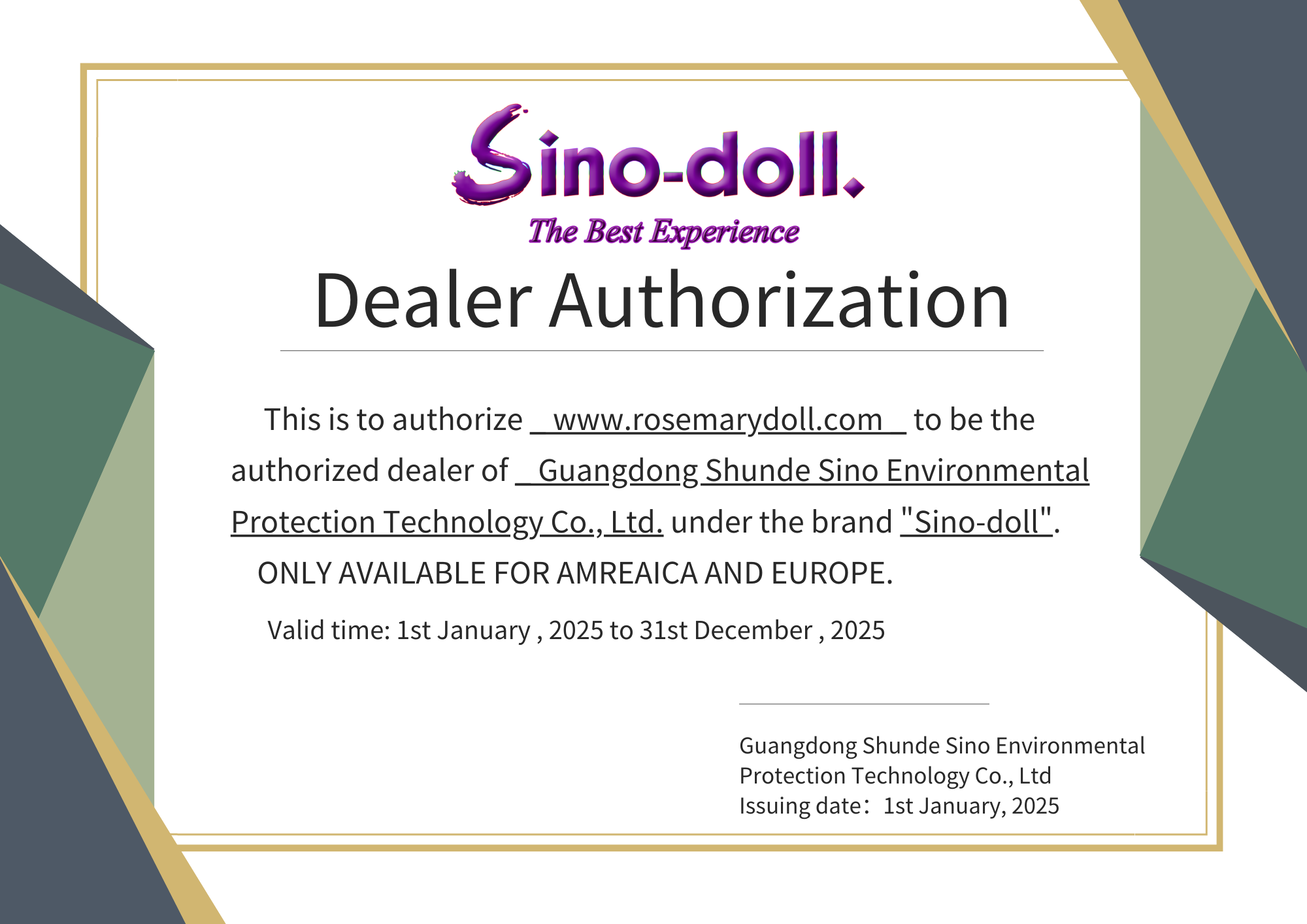 Sino Doll Certificate 2025